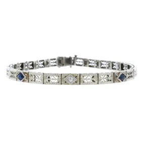 Art Deco Filigree Diamond & Sapphire Bracelet