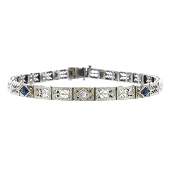 Art Deco Filigree Diamond & Sapphire Bracelet