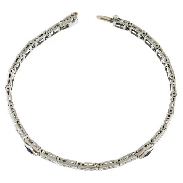 Art Deco Filigree Diamond & Sapphire Bracelet
