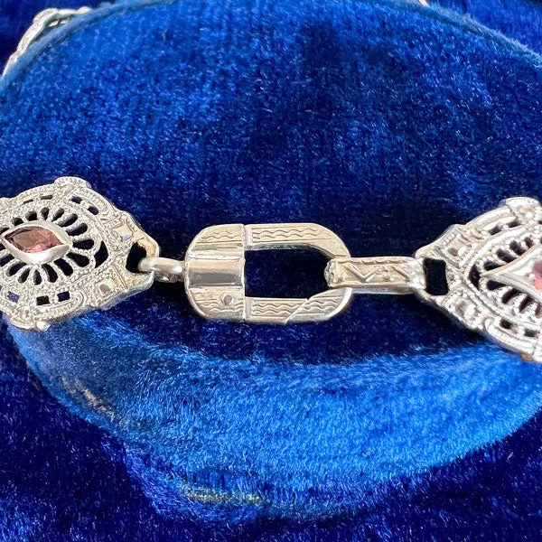 Art Deco Filigree Pink Tourmaline Bracelet