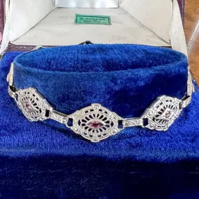 Art Deco Filigree Pink Tourmaline Bracelet
