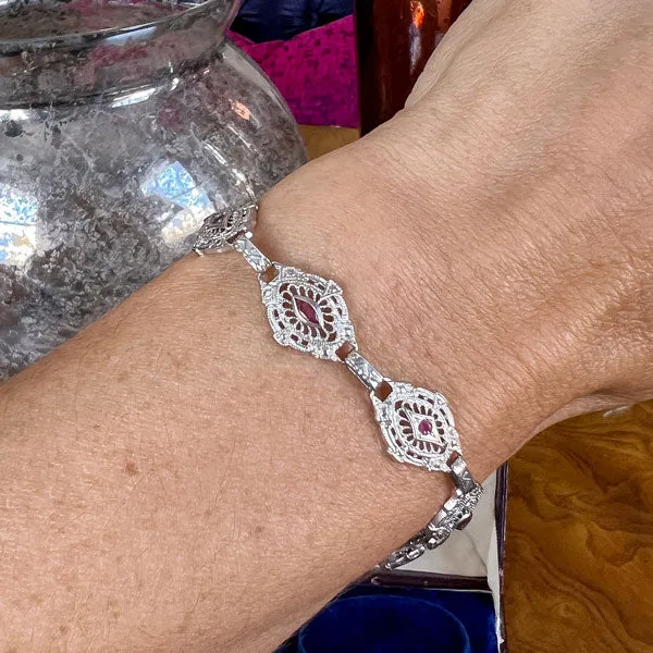 Art Deco Filigree Pink Tourmaline Bracelet