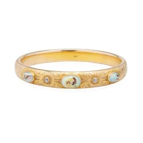 Art Nouveau 14kt Boulder Opal   Diamond Bangle Bracelet