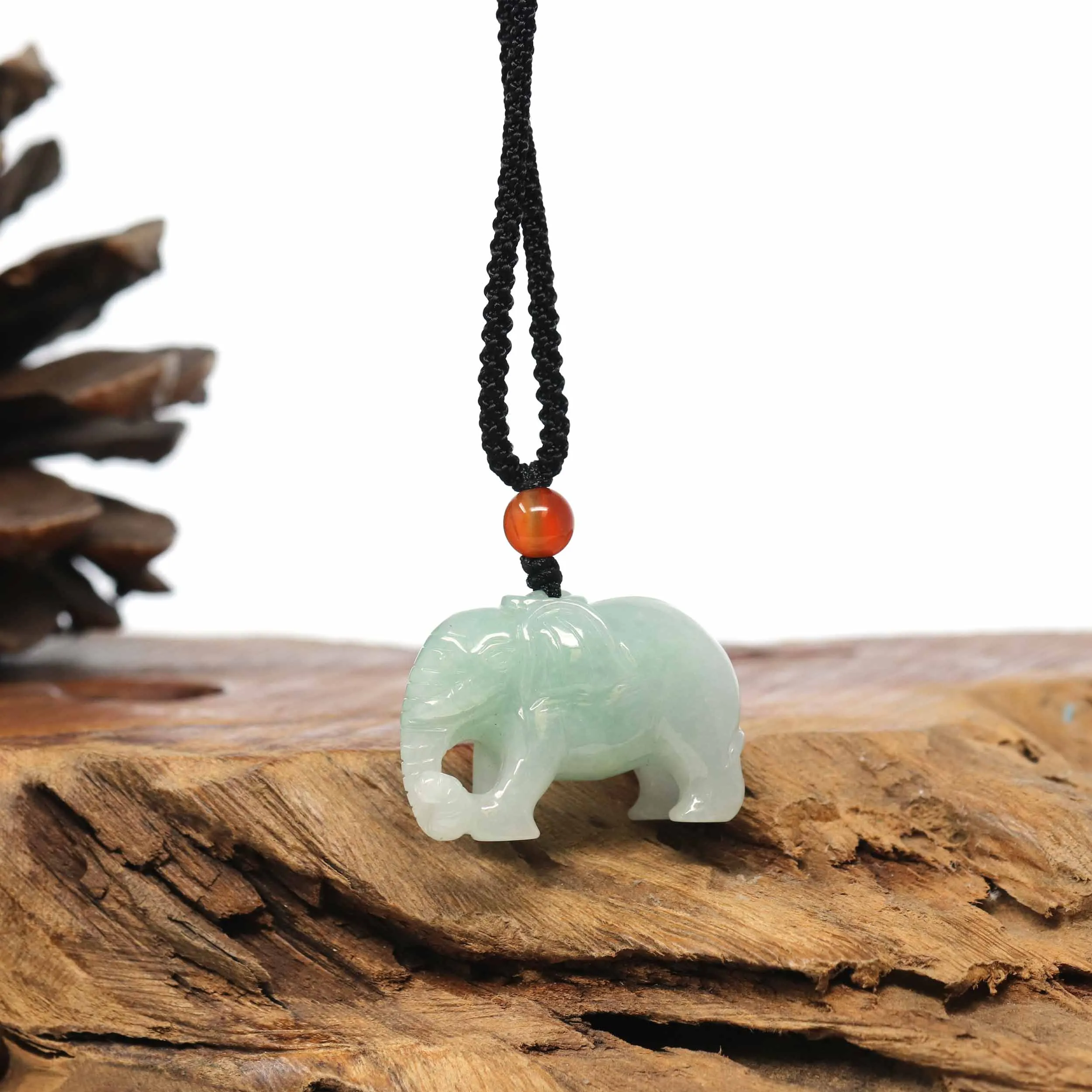 Baikalla Genuine Burmese Jadeite Jade Elephant Carving Pendant Necklace