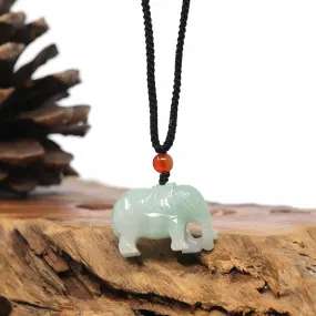 Baikalla Genuine Burmese Jadeite Jade Elephant Carving Pendant Necklace