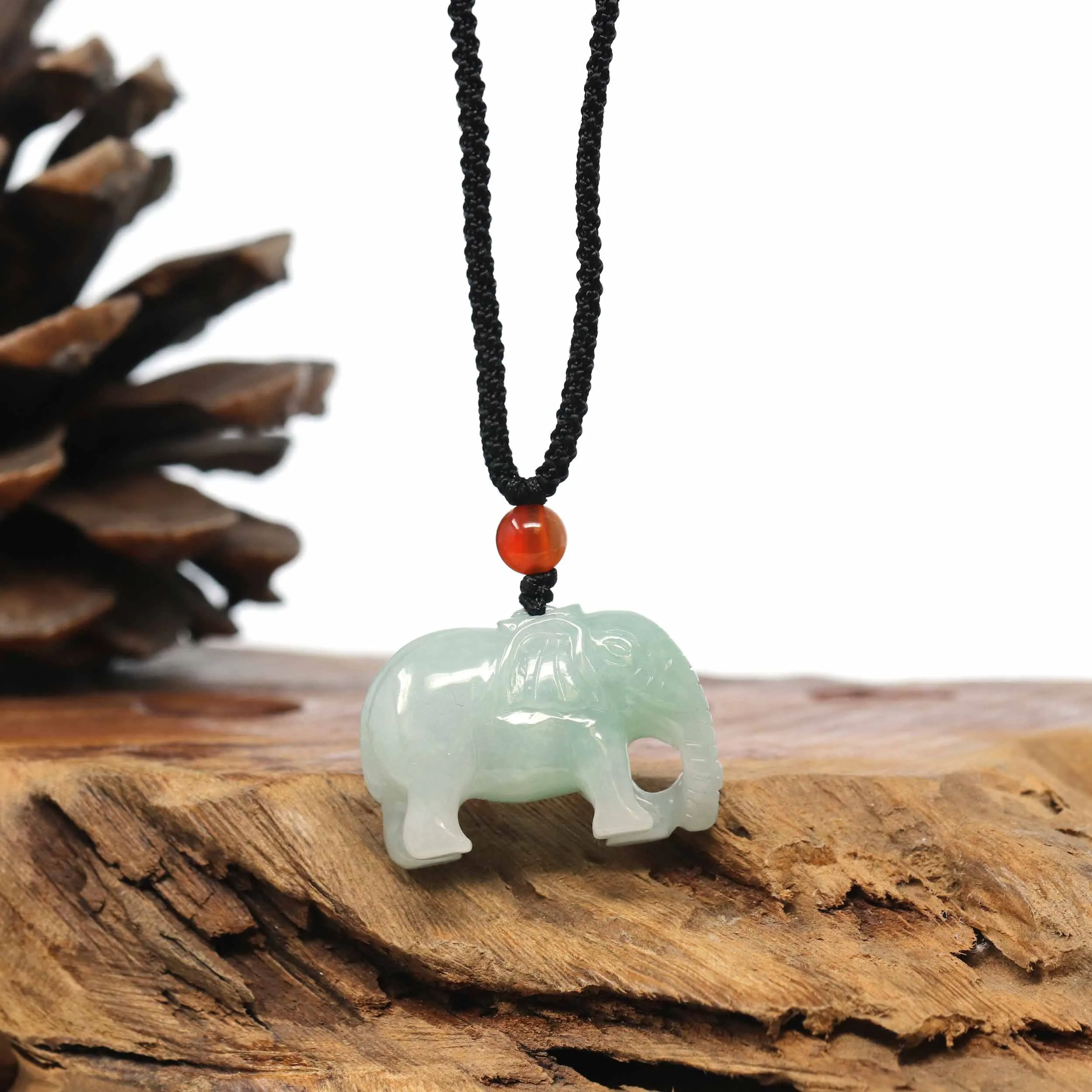 Baikalla Genuine Burmese Jadeite Jade Elephant Carving Pendant Necklace