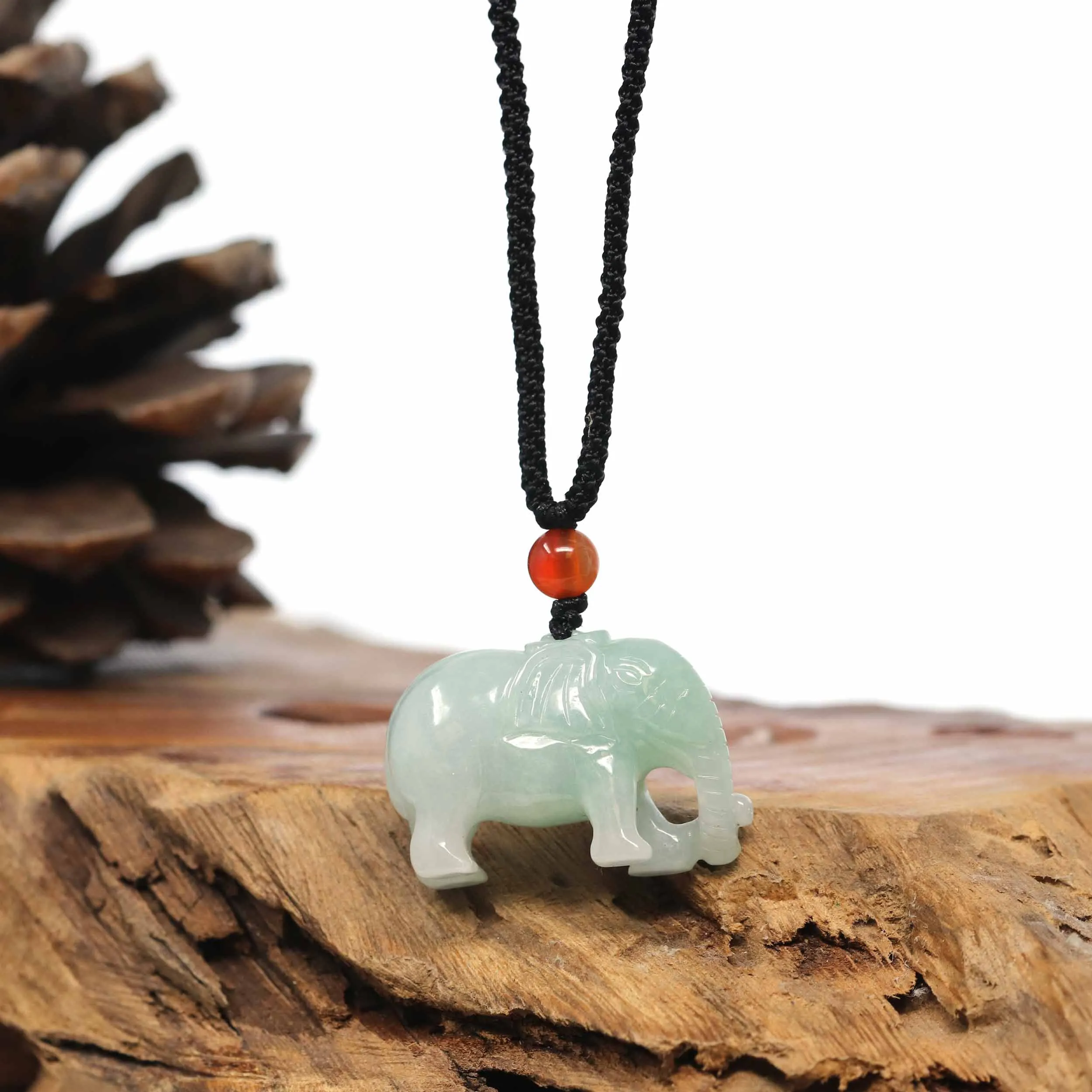 Baikalla Genuine Burmese Jadeite Jade Elephant Carving Pendant Necklace