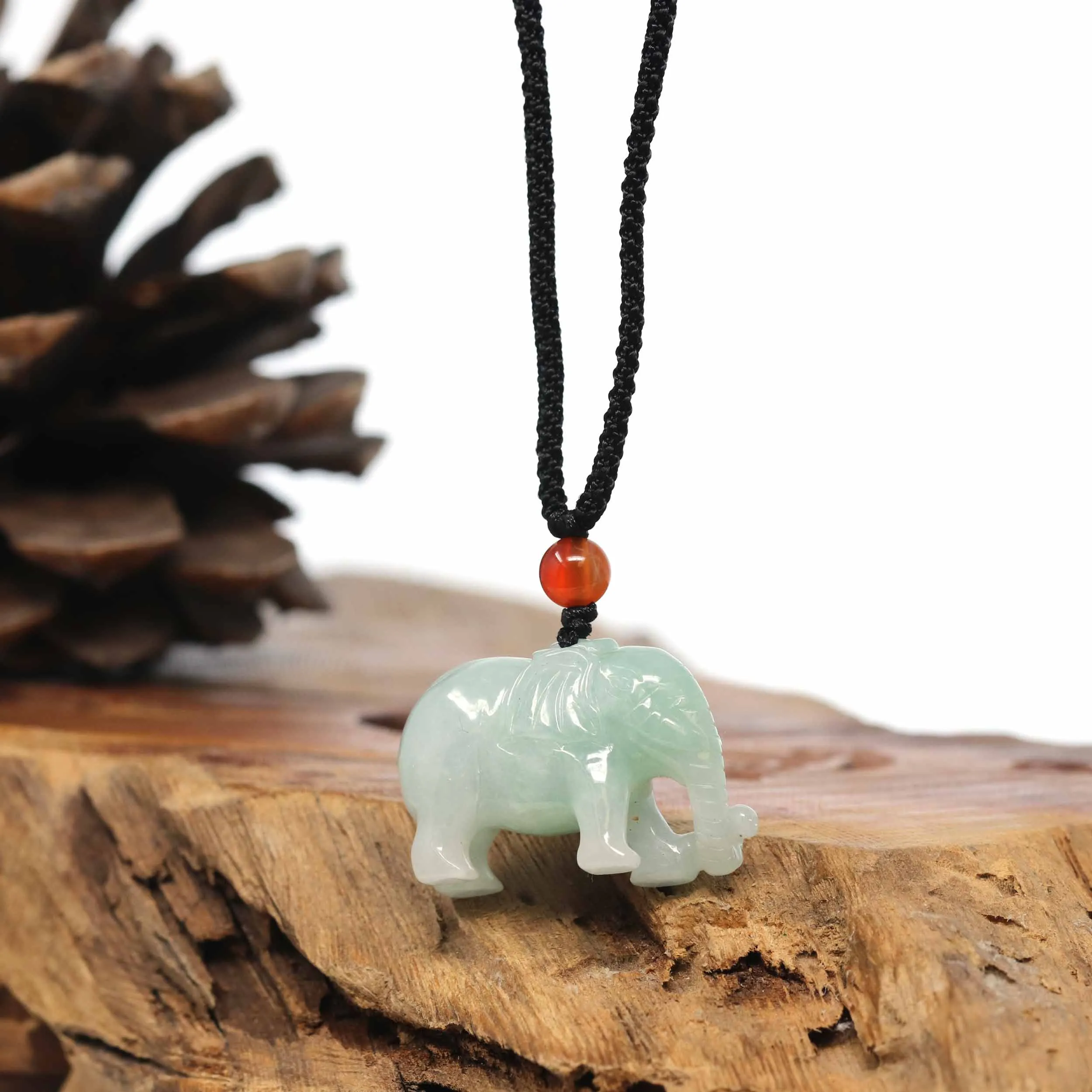 Baikalla Genuine Burmese Jadeite Jade Elephant Carving Pendant Necklace