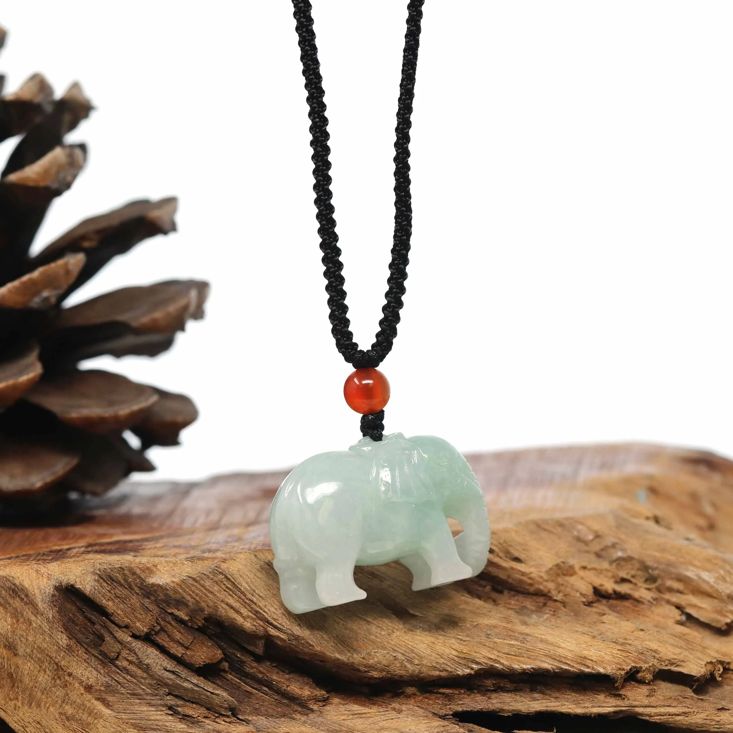 Baikalla Genuine Burmese Jadeite Jade Elephant Carving Pendant Necklace