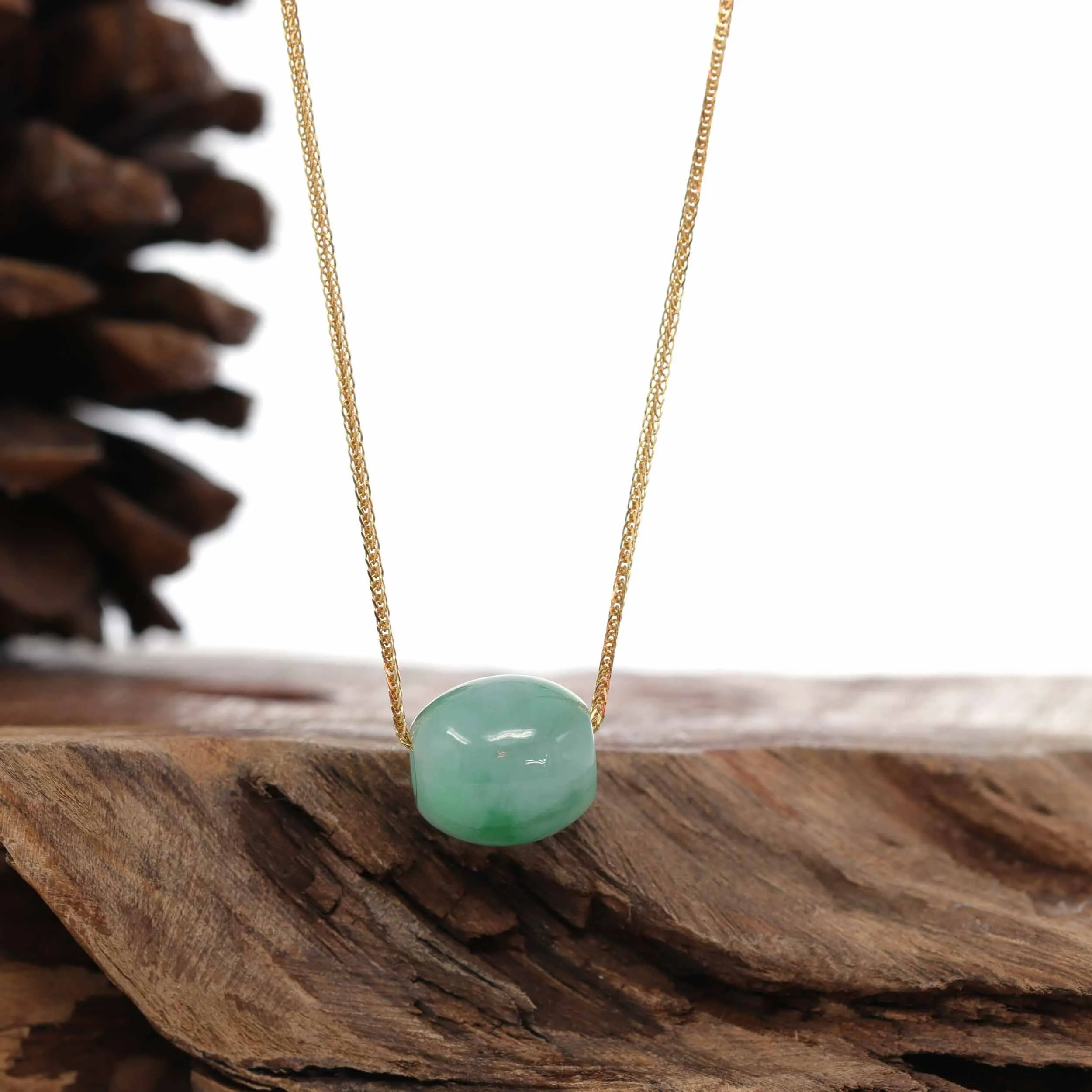 Baikalla™ "Good Luck Button" Necklace Rich Apple Green Jade Lucky TongTong Pendant Necklace