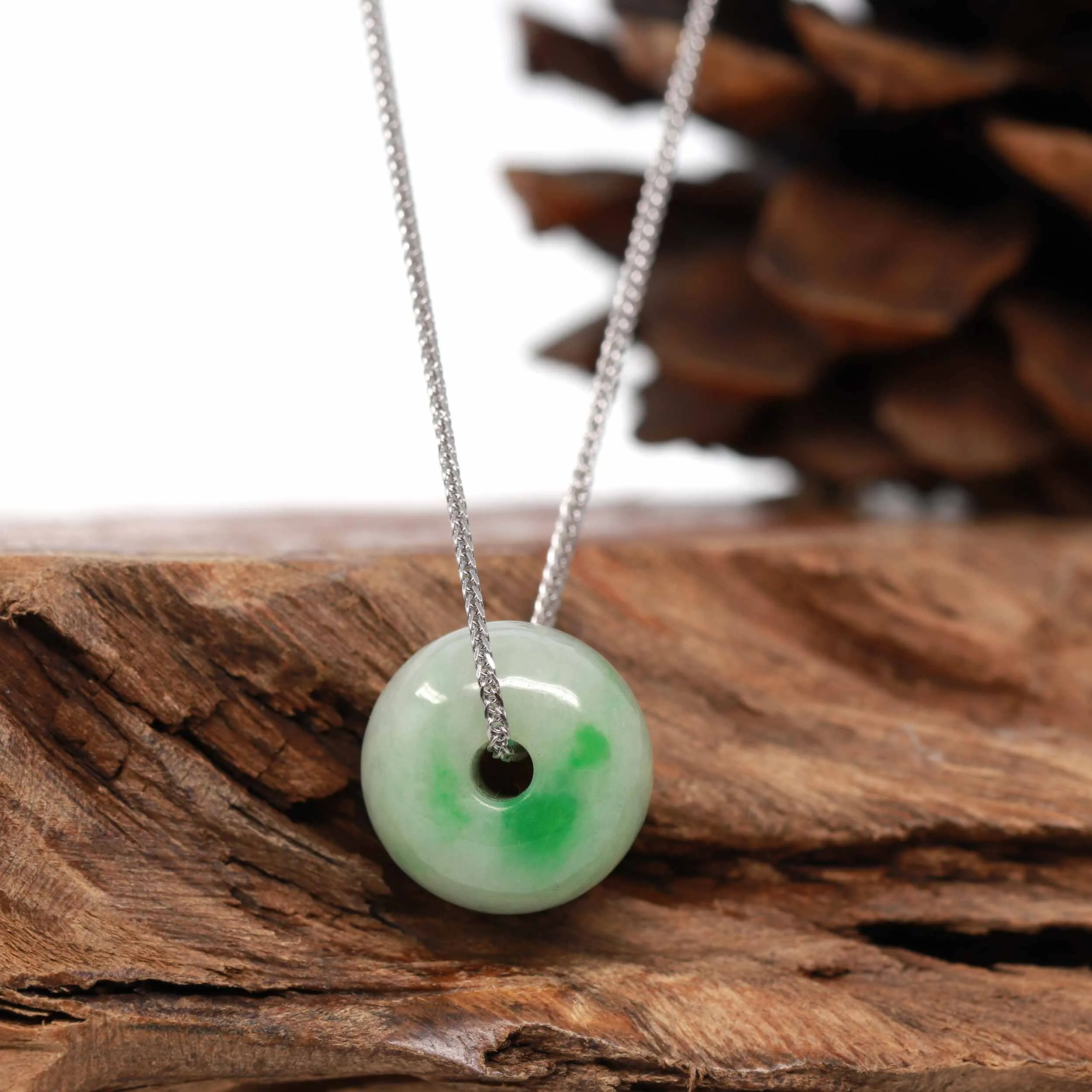 Baikalla™ "Good Luck Button" Necklace Rich Green Jade Lucky KouKou Pendant Necklace