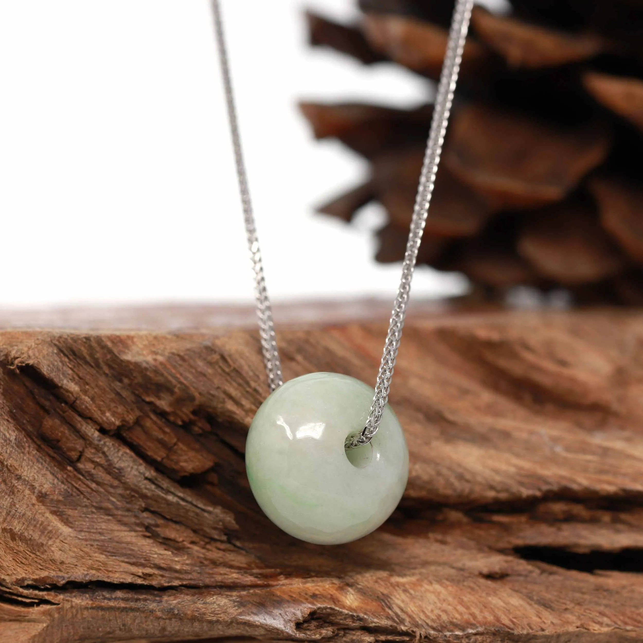 Baikalla™ "Good Luck Button" Necklace Rich Green Jade Lucky KouKou Pendant Necklace