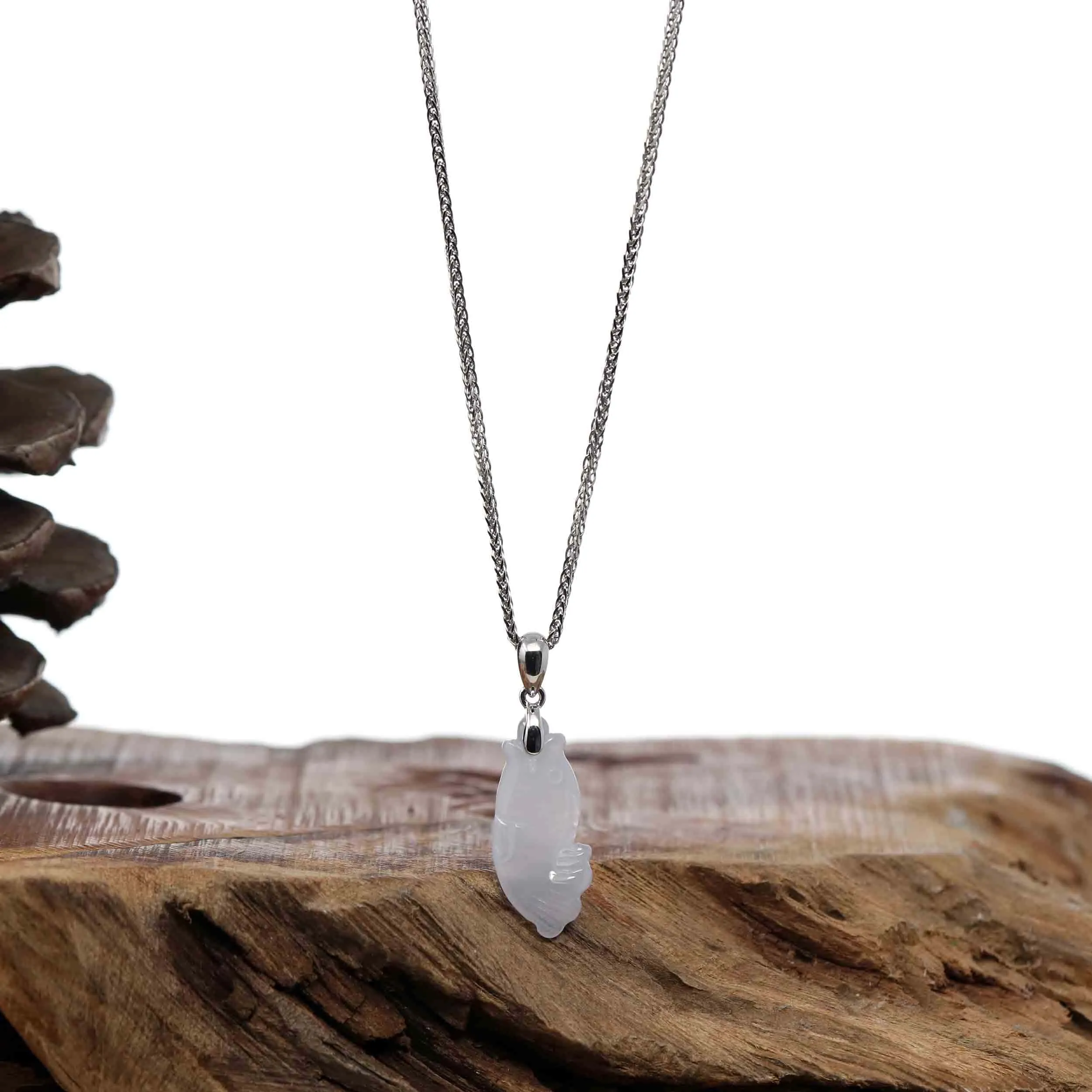 Baikalla "Prosperity Every Year (年年有鱼)" Lucky Fish Carving Pendant Necklace Natural Ice Lavender Jadeite Jade