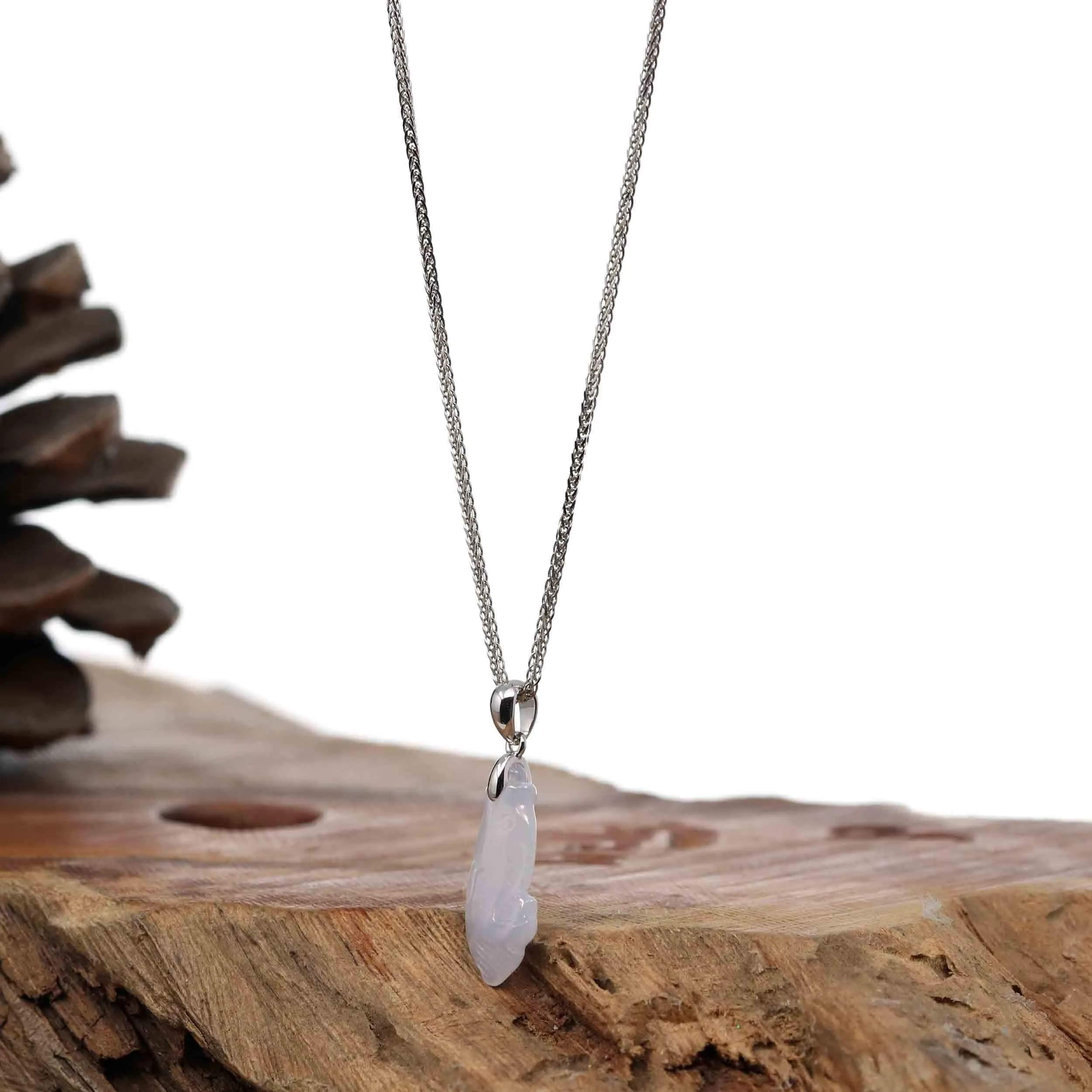 Baikalla "Prosperity Every Year (年年有鱼)" Lucky Fish Carving Pendant Necklace Natural Ice Lavender Jadeite Jade