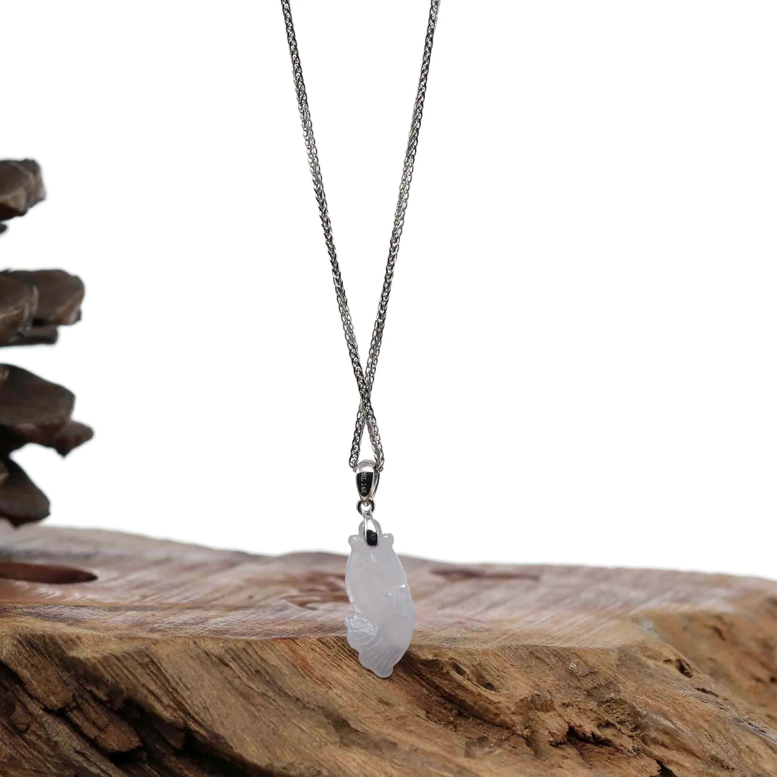 Baikalla "Prosperity Every Year (年年有鱼)" Lucky Fish Carving Pendant Necklace Natural Ice Lavender Jadeite Jade
