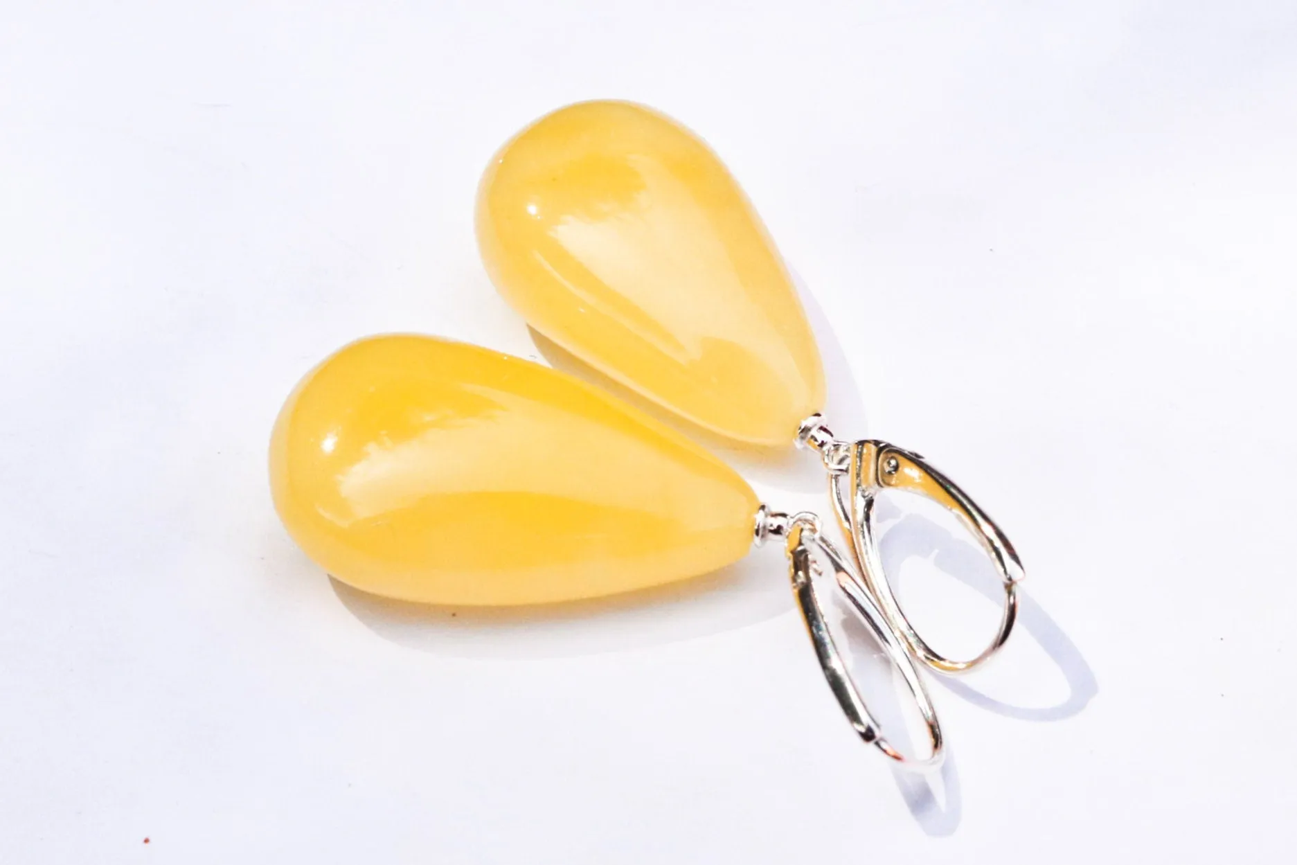 Baltic Amber Earrings Butterscotch Natural Drops Untreated 1.85" 925 Silver 6.4 gram