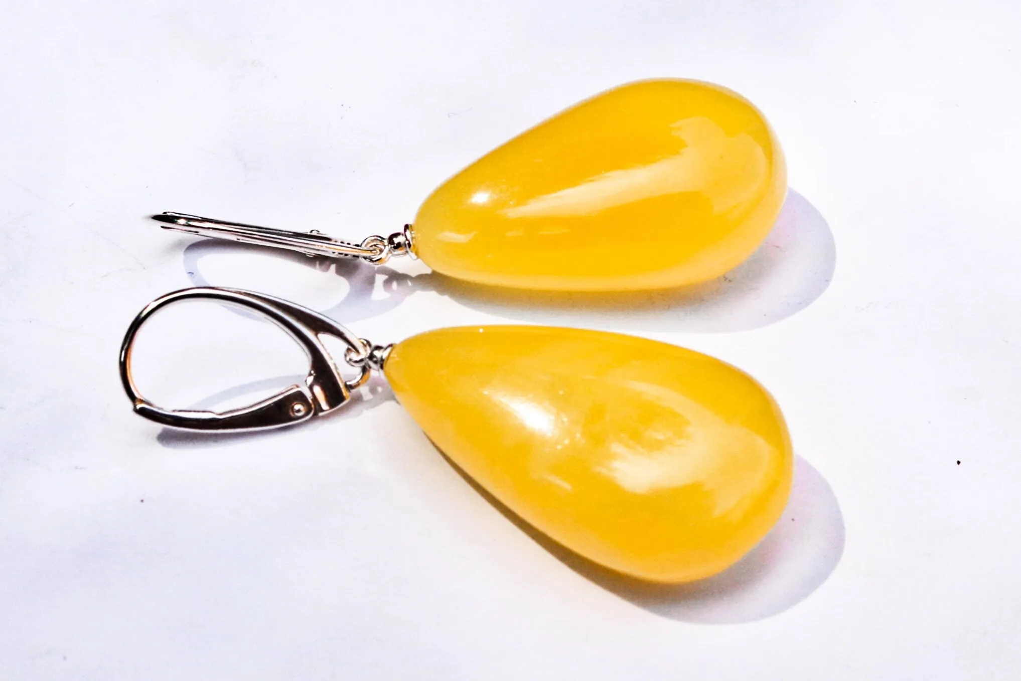 Baltic Amber Earrings Butterscotch Natural Drops Untreated 1.85" 925 Silver 6.4 gram