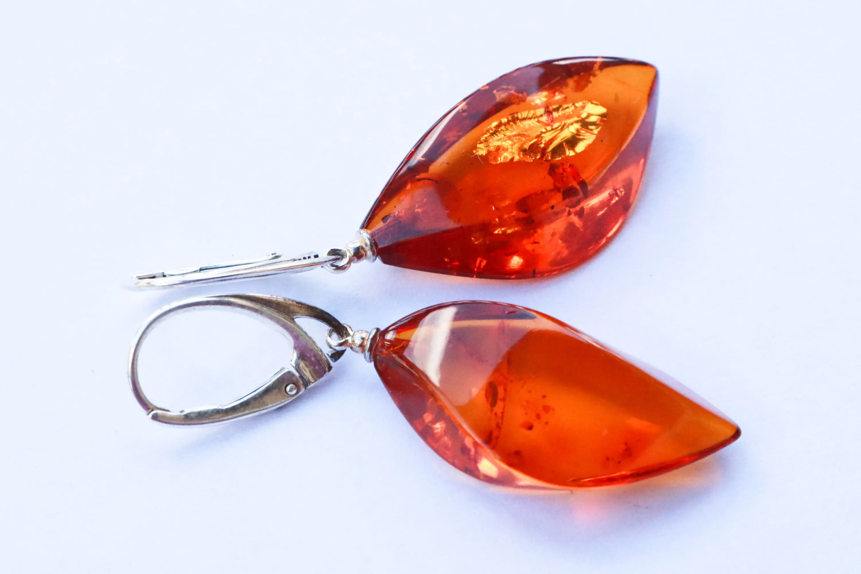 Baltic Amber Earrings Faceted Cognac Sparkling Natural Jewelry 1.9" 5.2 gram 925 silver