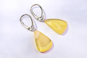 Baltic Amber Earrings Yellow Cloudy Slabs Natural Dangling Jewelry 1.52" 2.6 gram 925 Silver