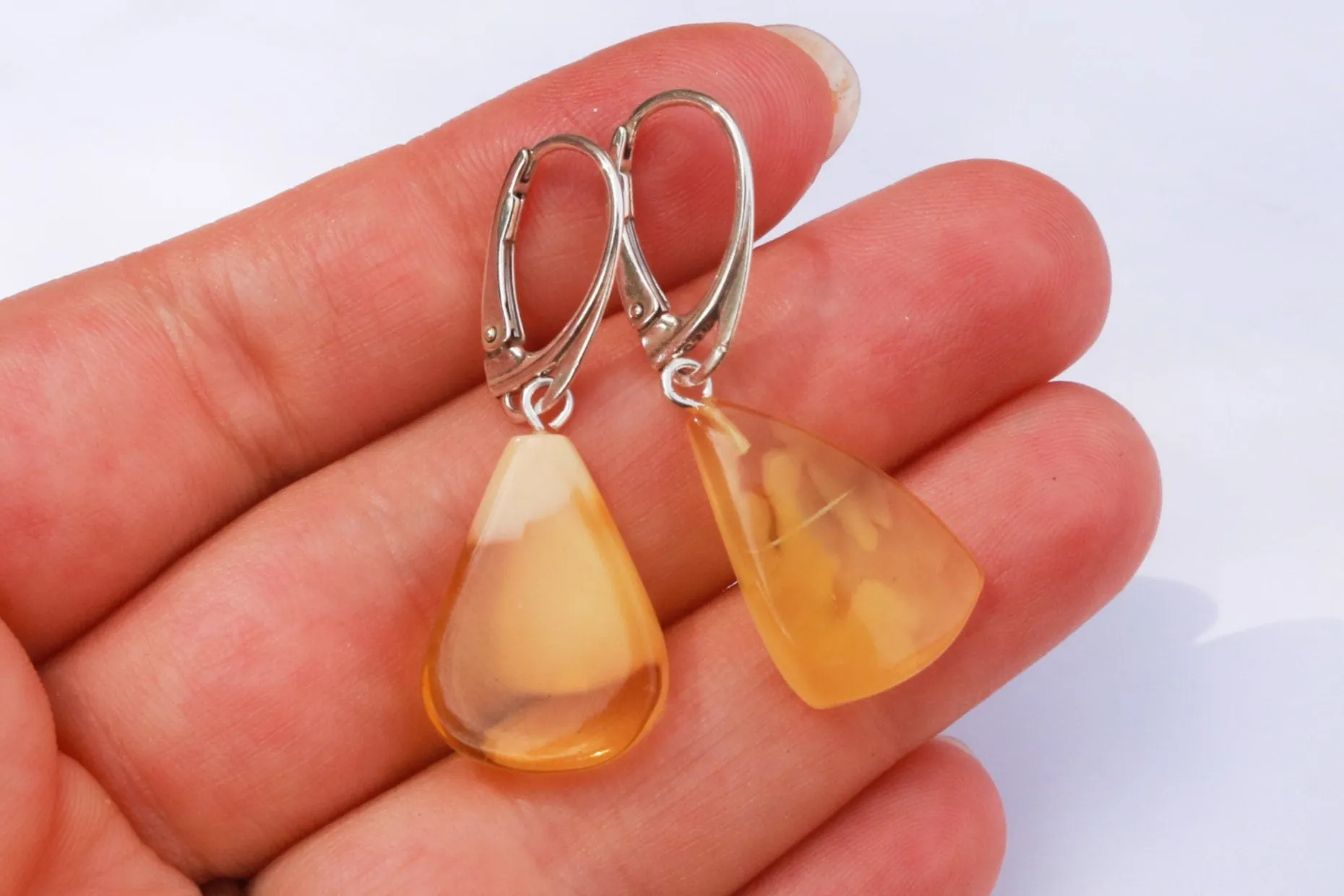 Baltic Amber Earrings Yellow Cloudy Slabs Natural Dangling Jewelry 1.52" 2.6 gram 925 Silver
