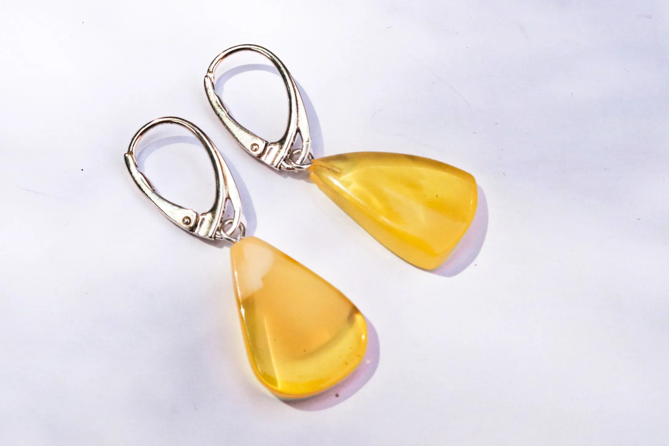 Baltic Amber Earrings Yellow Cloudy Slabs Natural Dangling Jewelry 1.52" 2.6 gram 925 Silver