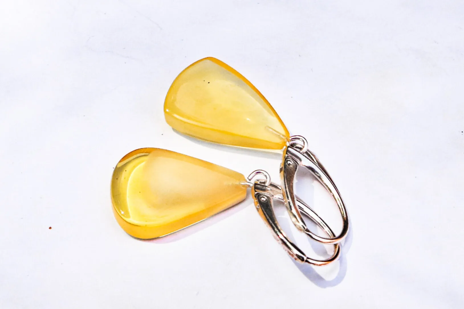 Baltic Amber Earrings Yellow Cloudy Slabs Natural Dangling Jewelry 1.52" 2.6 gram 925 Silver