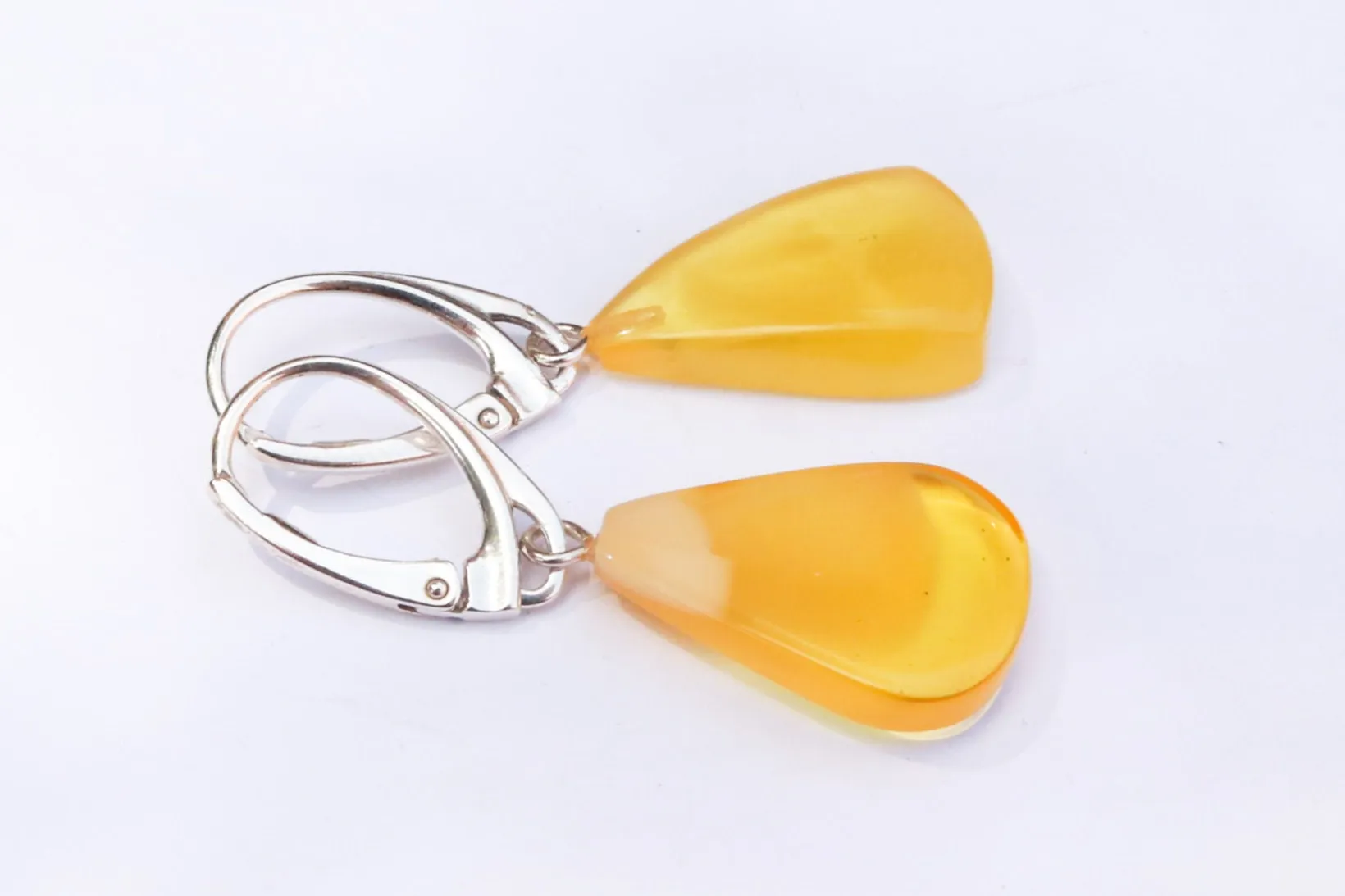 Baltic Amber Earrings Yellow Cloudy Slabs Natural Dangling Jewelry 1.52" 2.6 gram 925 Silver