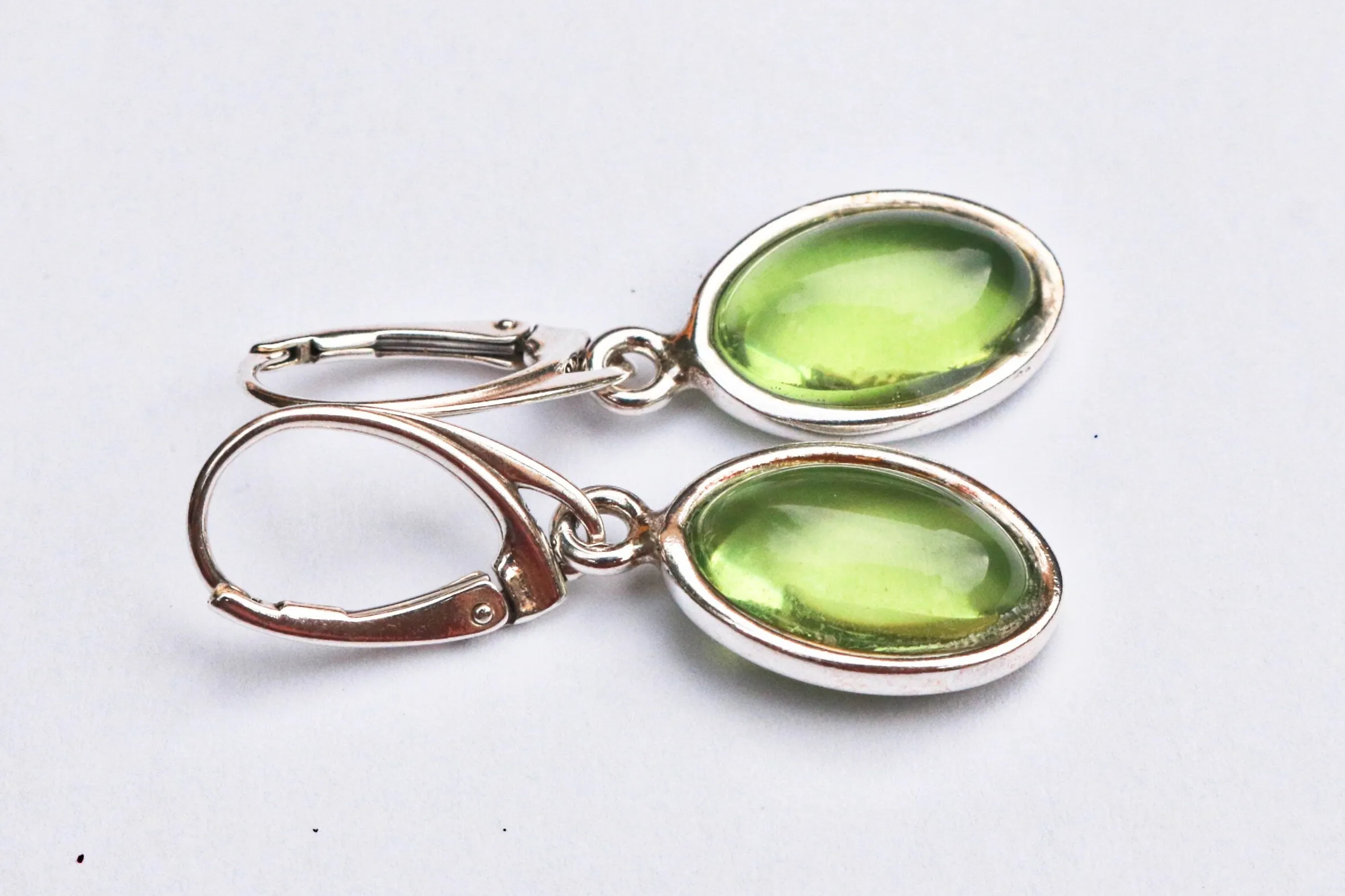 Baltic Amber Green Earrings Oval Jewelry Natural 1.46" 4.6 gram 925 Silver
