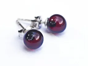 Baltic Amber Stud Earrings Ball Cherry Natural Unisex Jewelry 7 mm 925 Silver