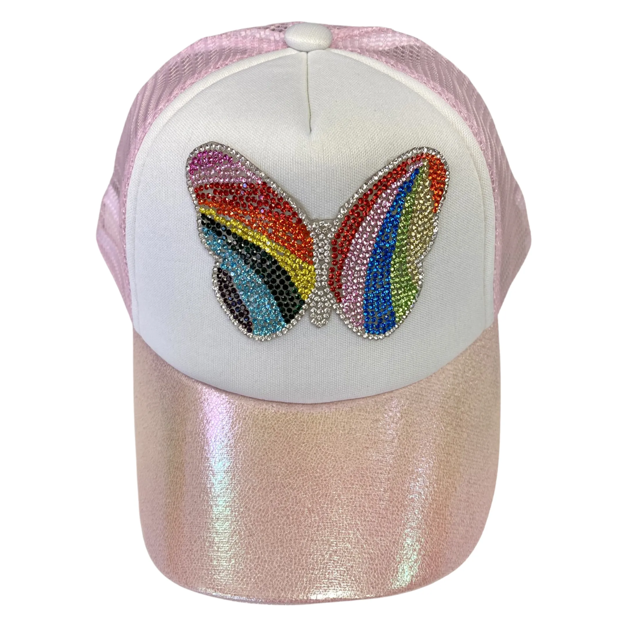 Bari Lynn Rhinestone Butterfly Holographic Trucker Hat