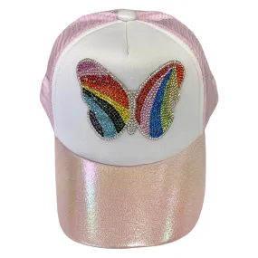 Bari Lynn Rhinestone Butterfly Holographic Trucker Hat