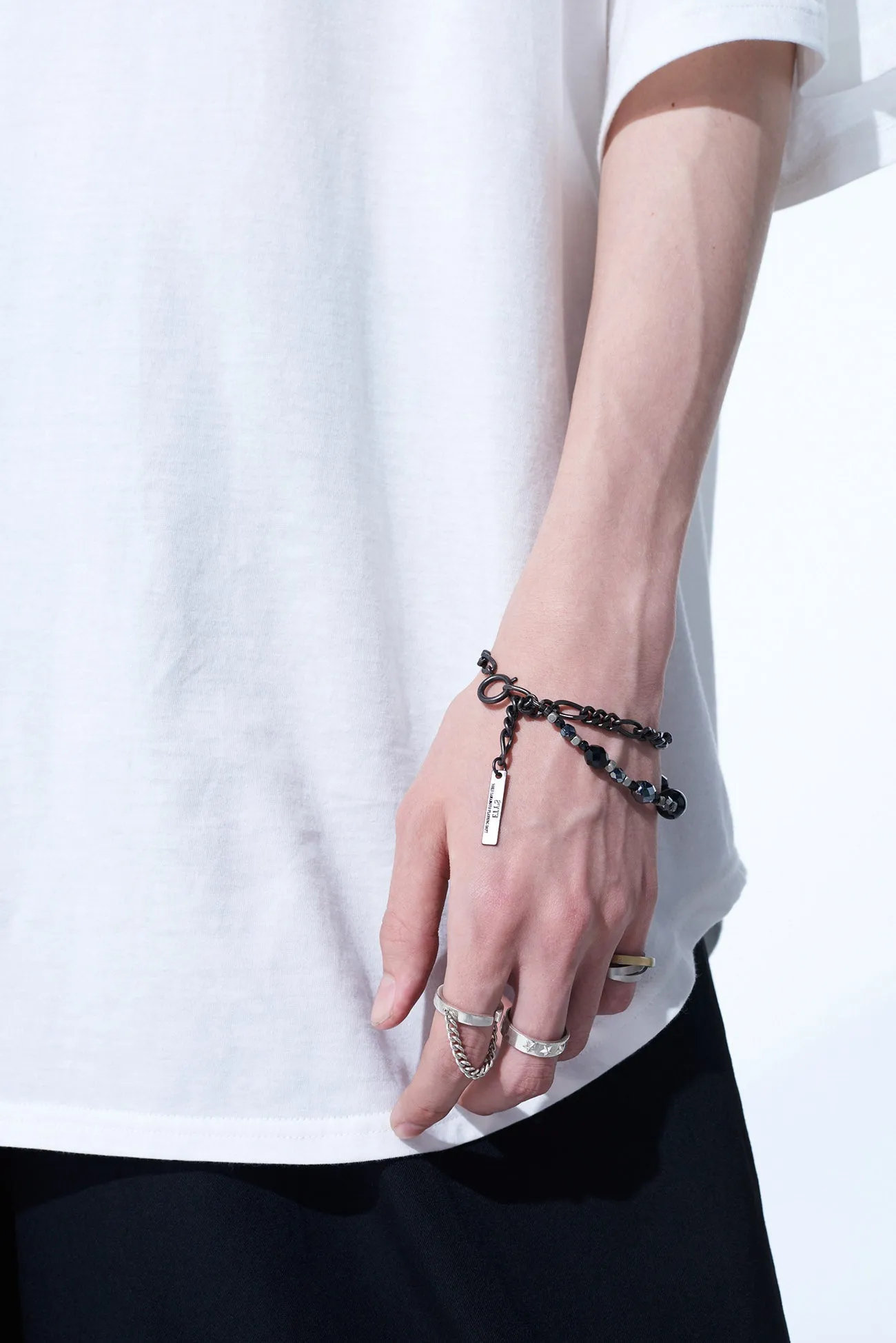 BLACK ONYX   GLASS BEADS BRASS BRACELET