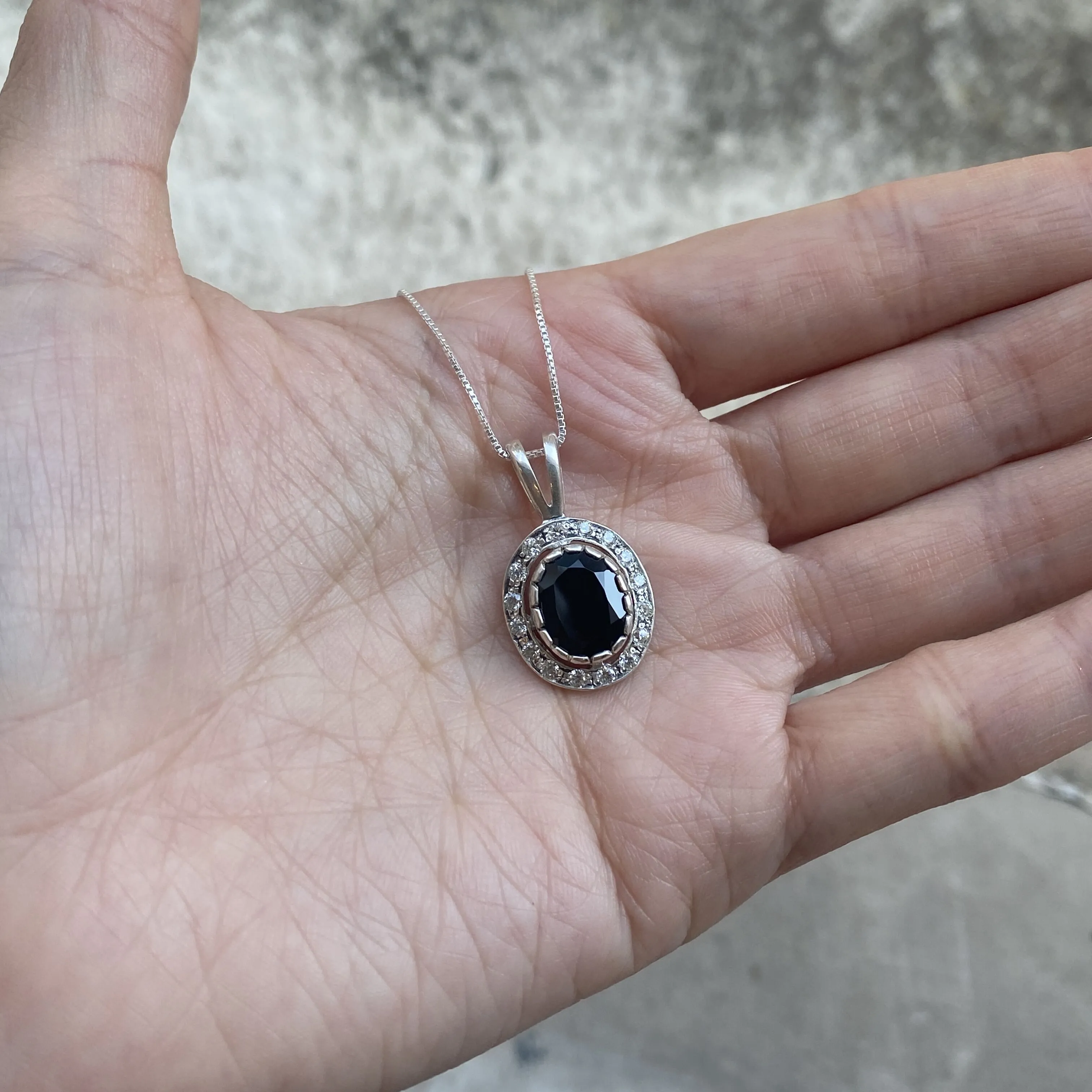 Black Onyx Pendant - Vintage Onyx Necklace - Classy Oval Pendant