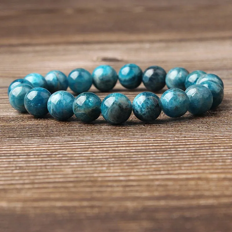 Blue Apatite Bracelet For Men Women, Natural Stone Beads, Stacking Bracelet, Healing Stones, Management, Motivation, Personal Growth