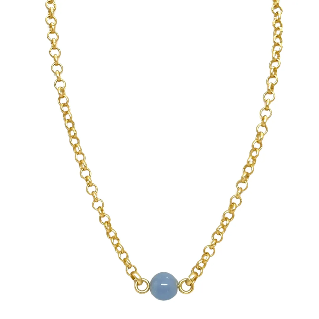 Blue Jade on Matte Gold Rolo Chain Necklace