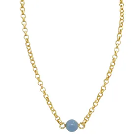 Blue Jade on Matte Gold Rolo Chain Necklace