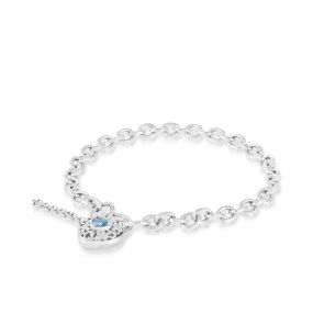 Blue Topaz Filigree Heart Padlock Bracelet in Sterling Silver