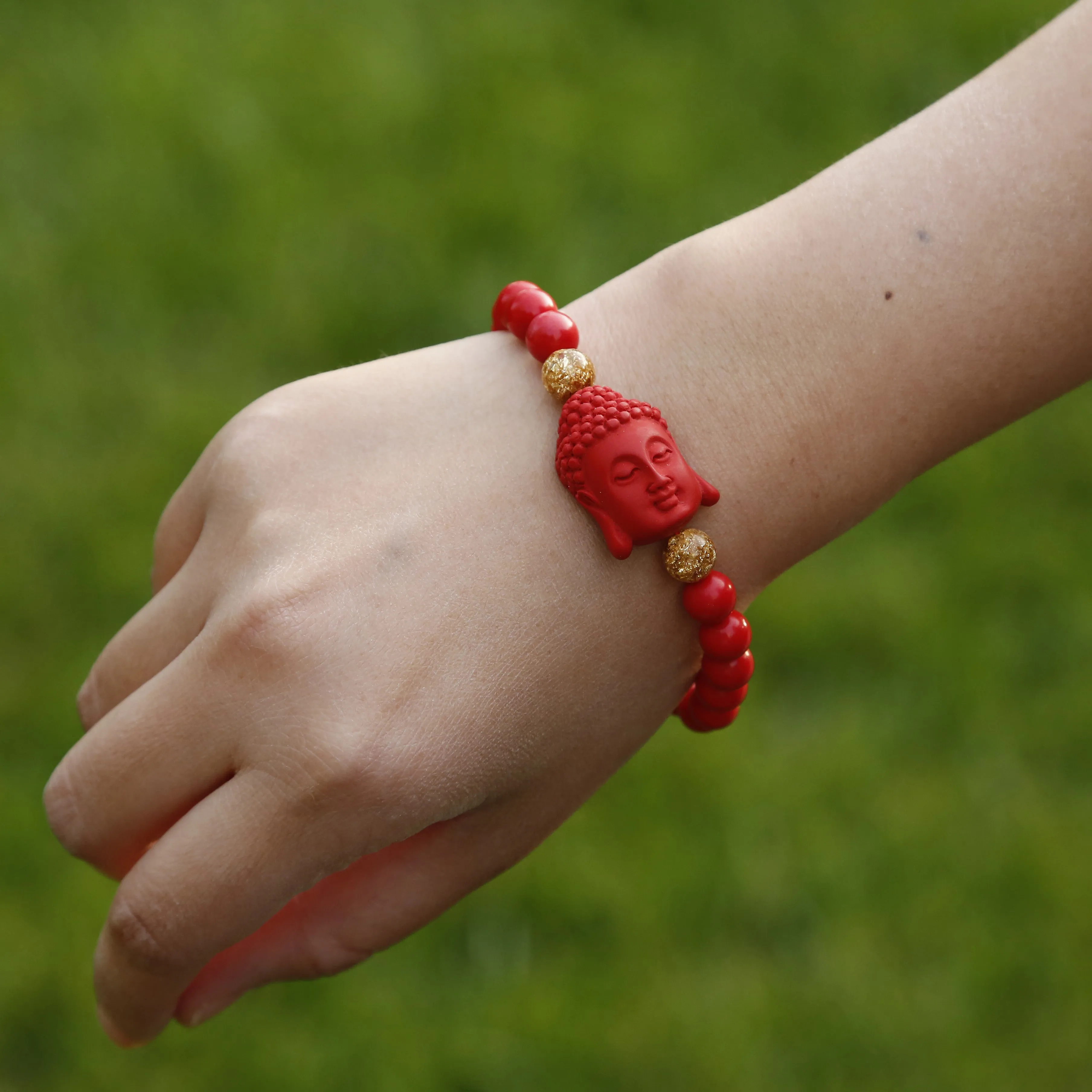 Buddha Charm Red Cinnabar Beaded Bracelet (R)
