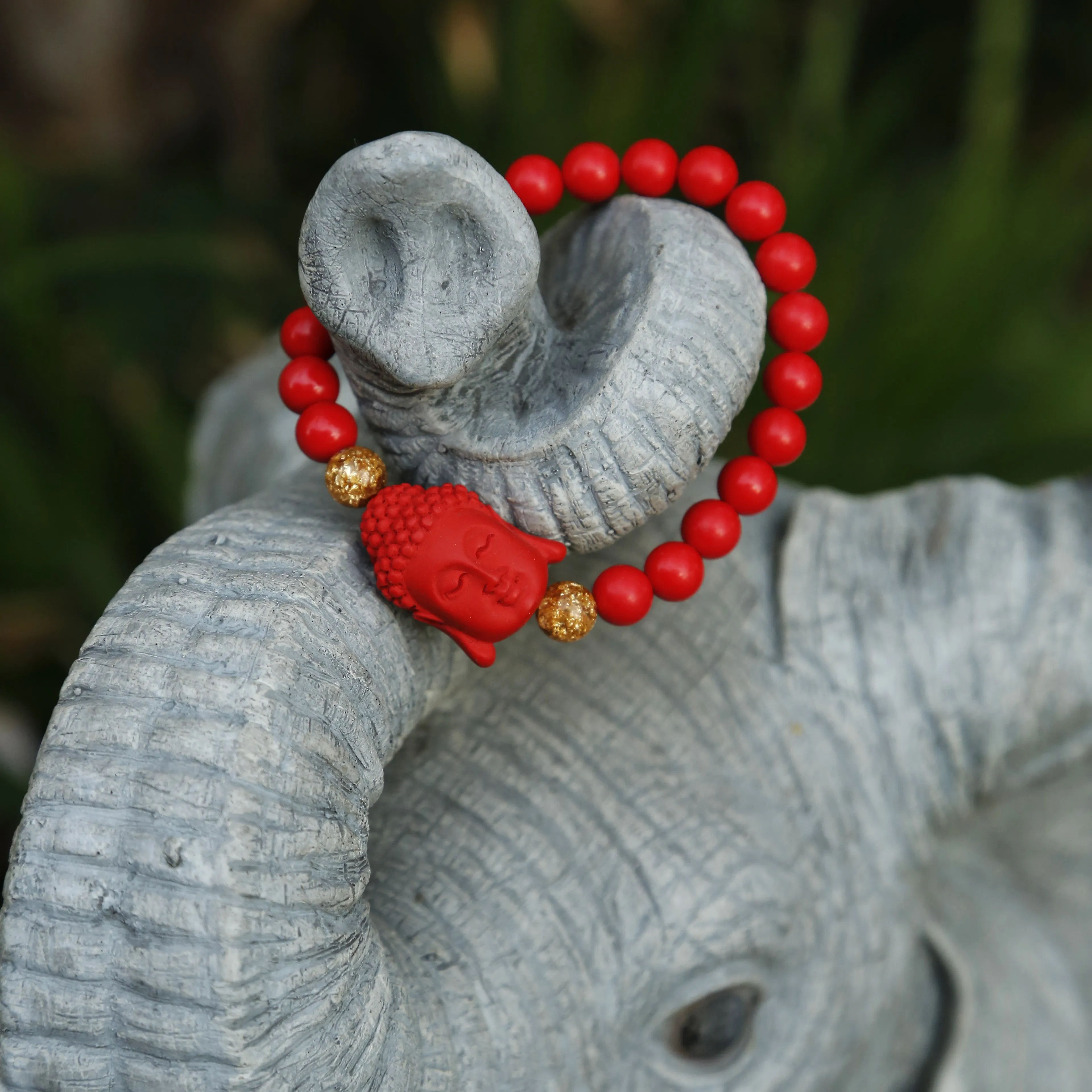 Buddha Charm Red Cinnabar Beaded Bracelet (R)