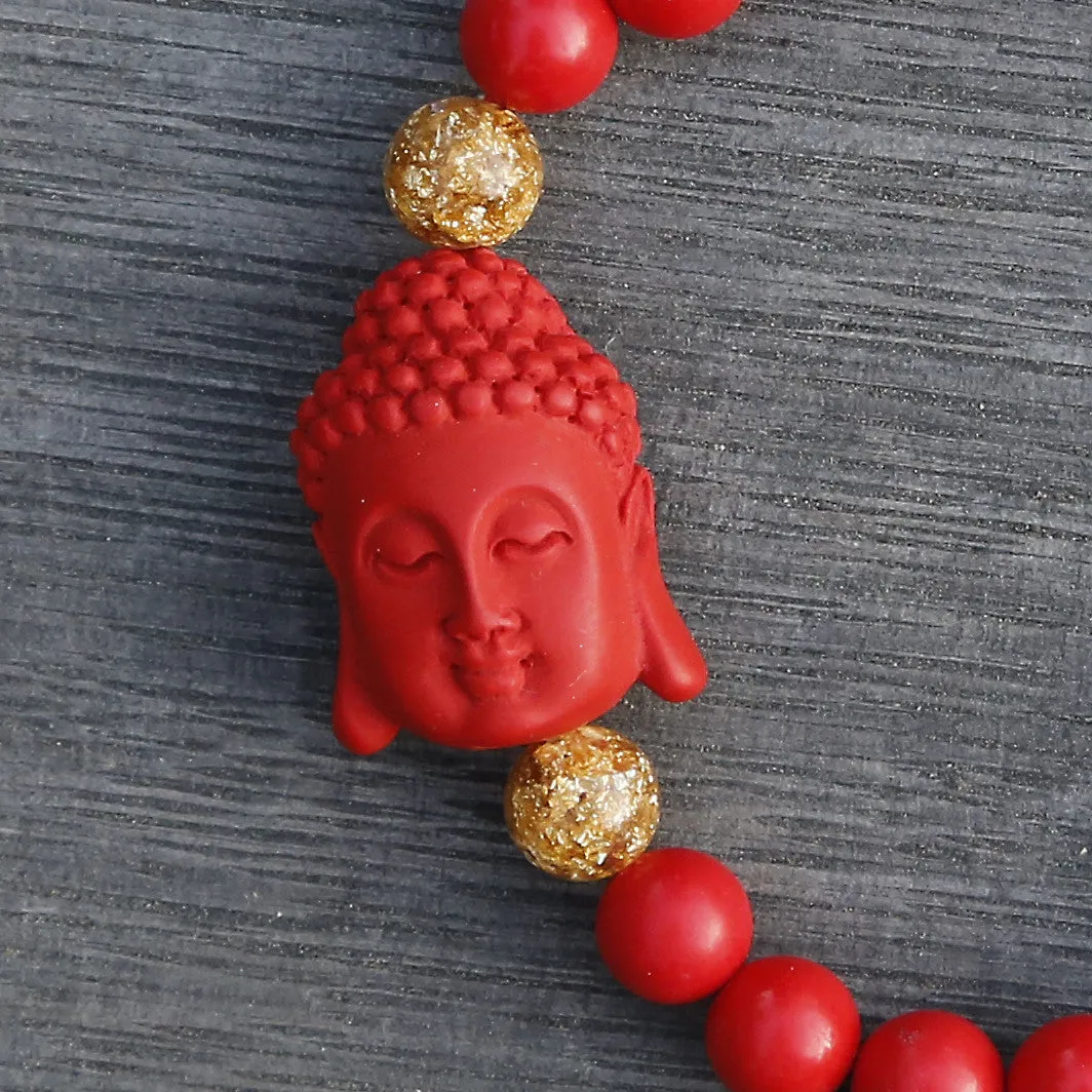 Buddha Charm Red Cinnabar Beaded Bracelet (R)