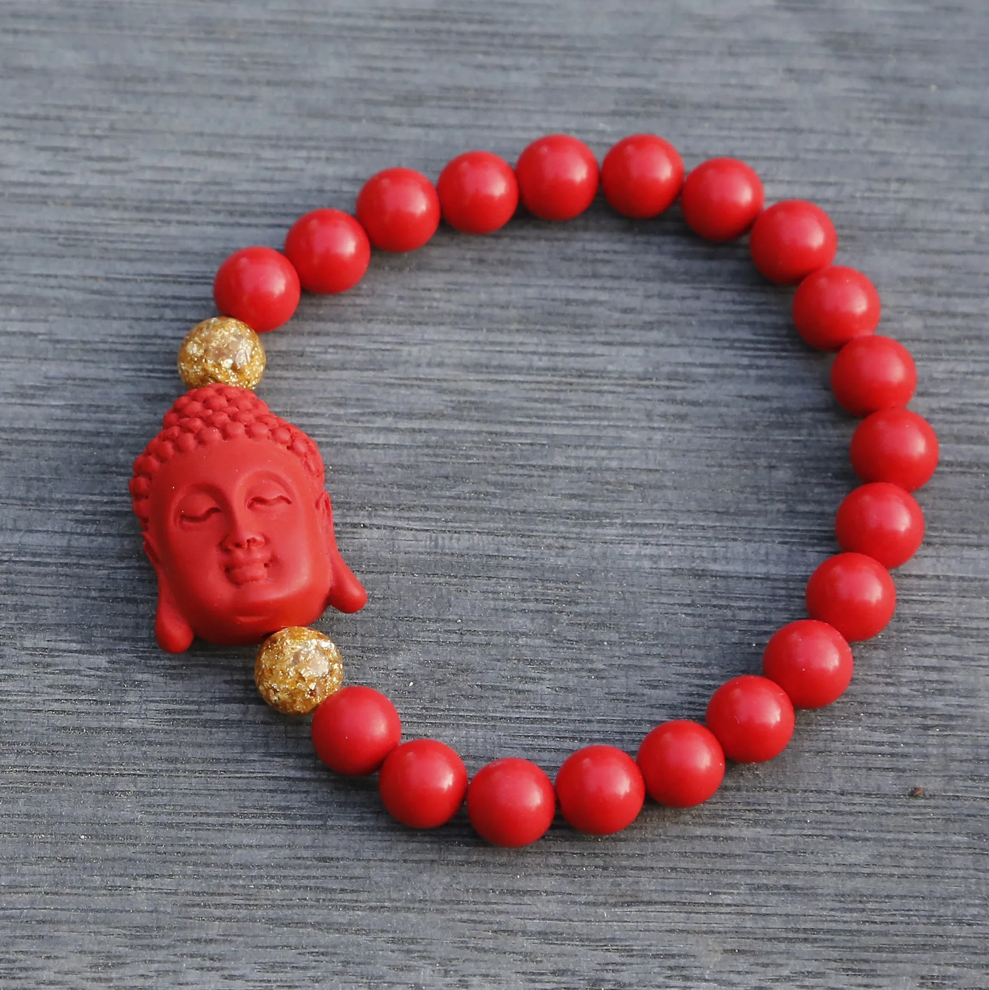 Buddha Charm Red Cinnabar Beaded Bracelet (R)