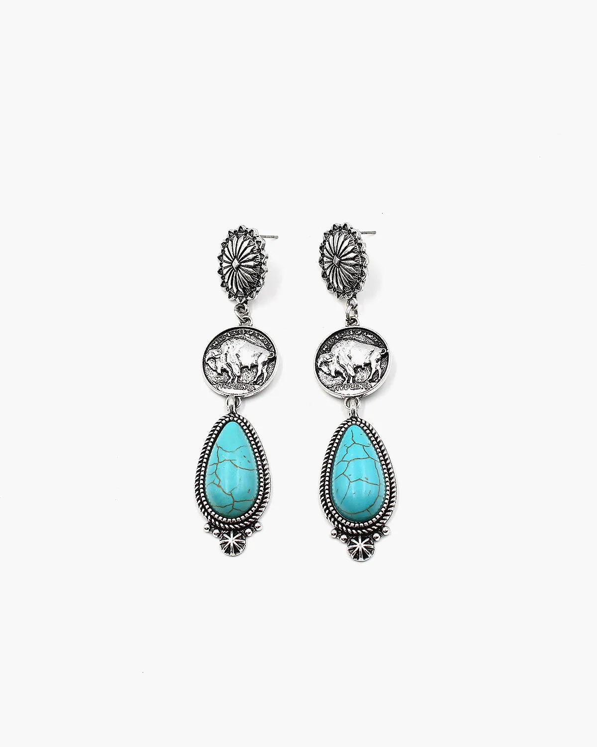 Buffalo Coin Turquoise Earrings
