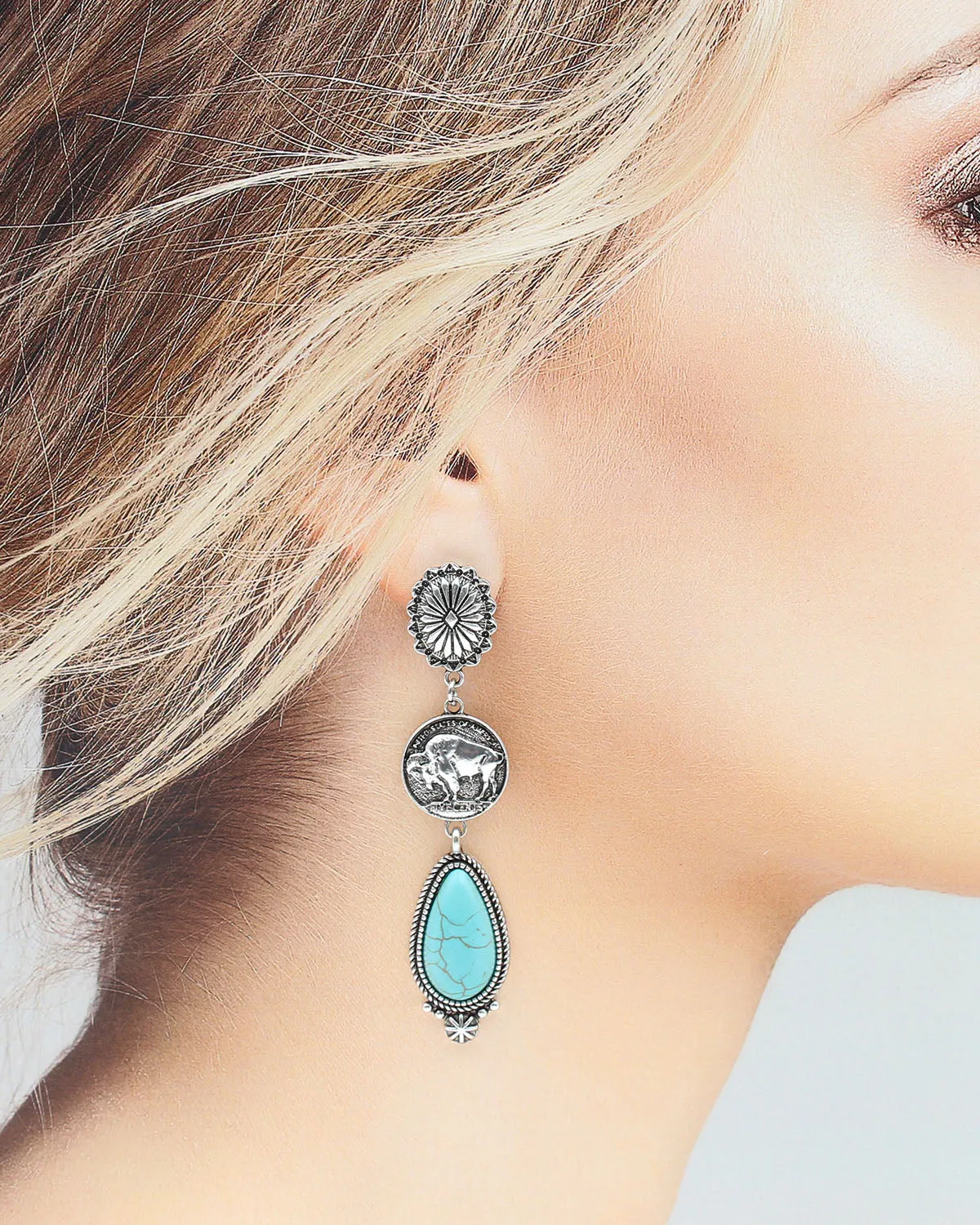 Buffalo Coin Turquoise Earrings