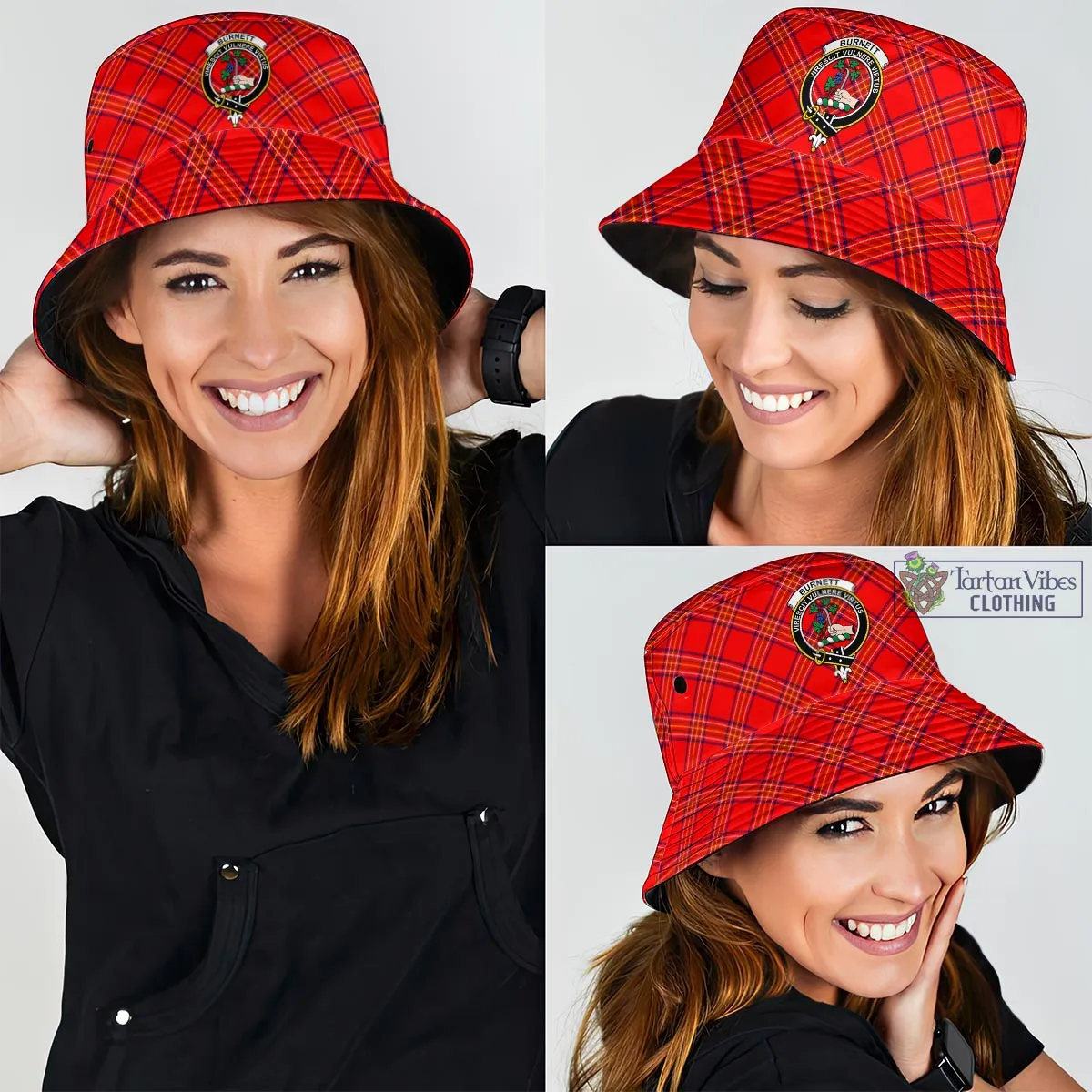 Burnett Modern Tartan Bucket Hat with Family Crest