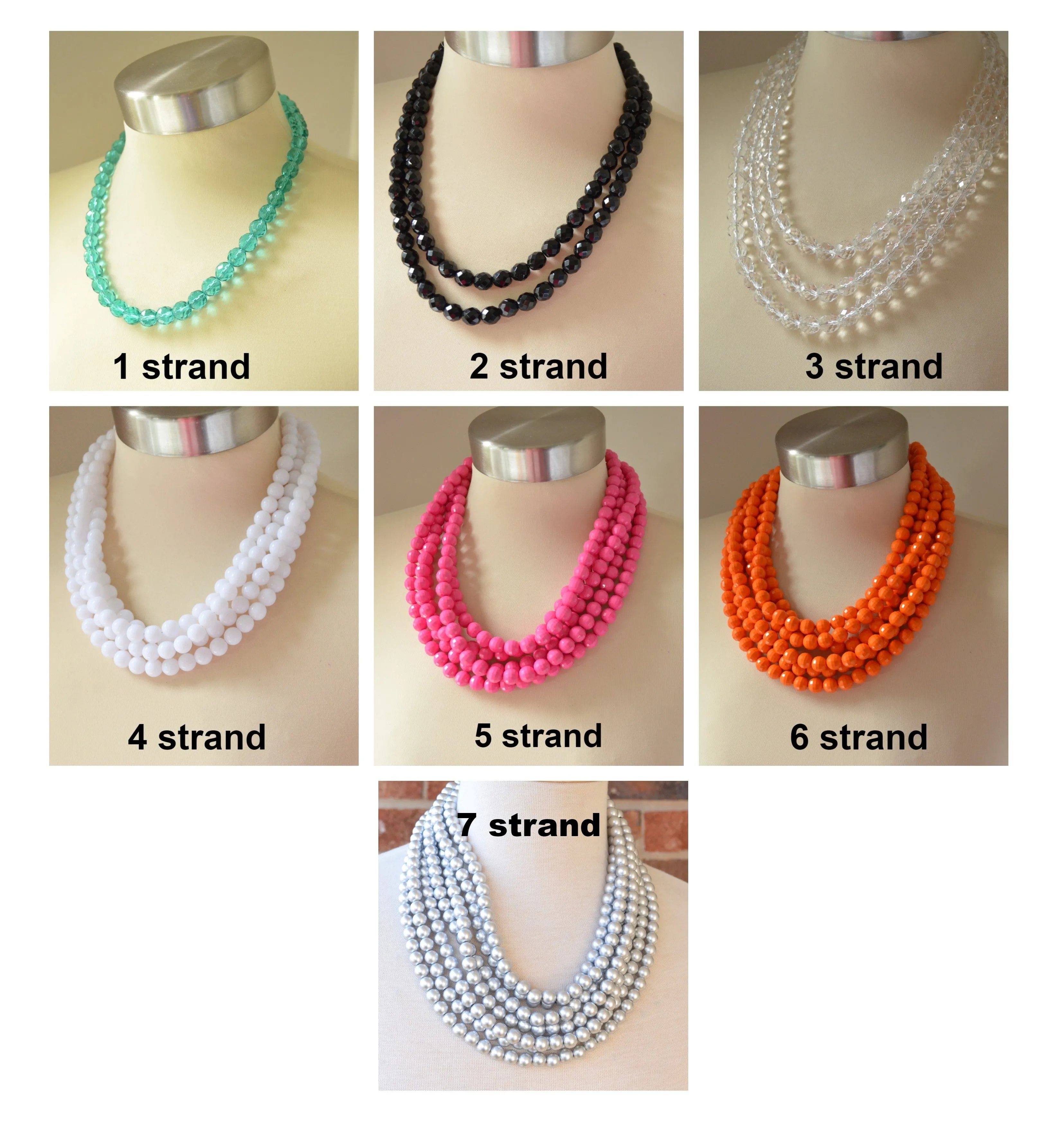 Carolina Blue Acrylic Lucite Bead Chunky Multi Strand Statement Necklace - Alana