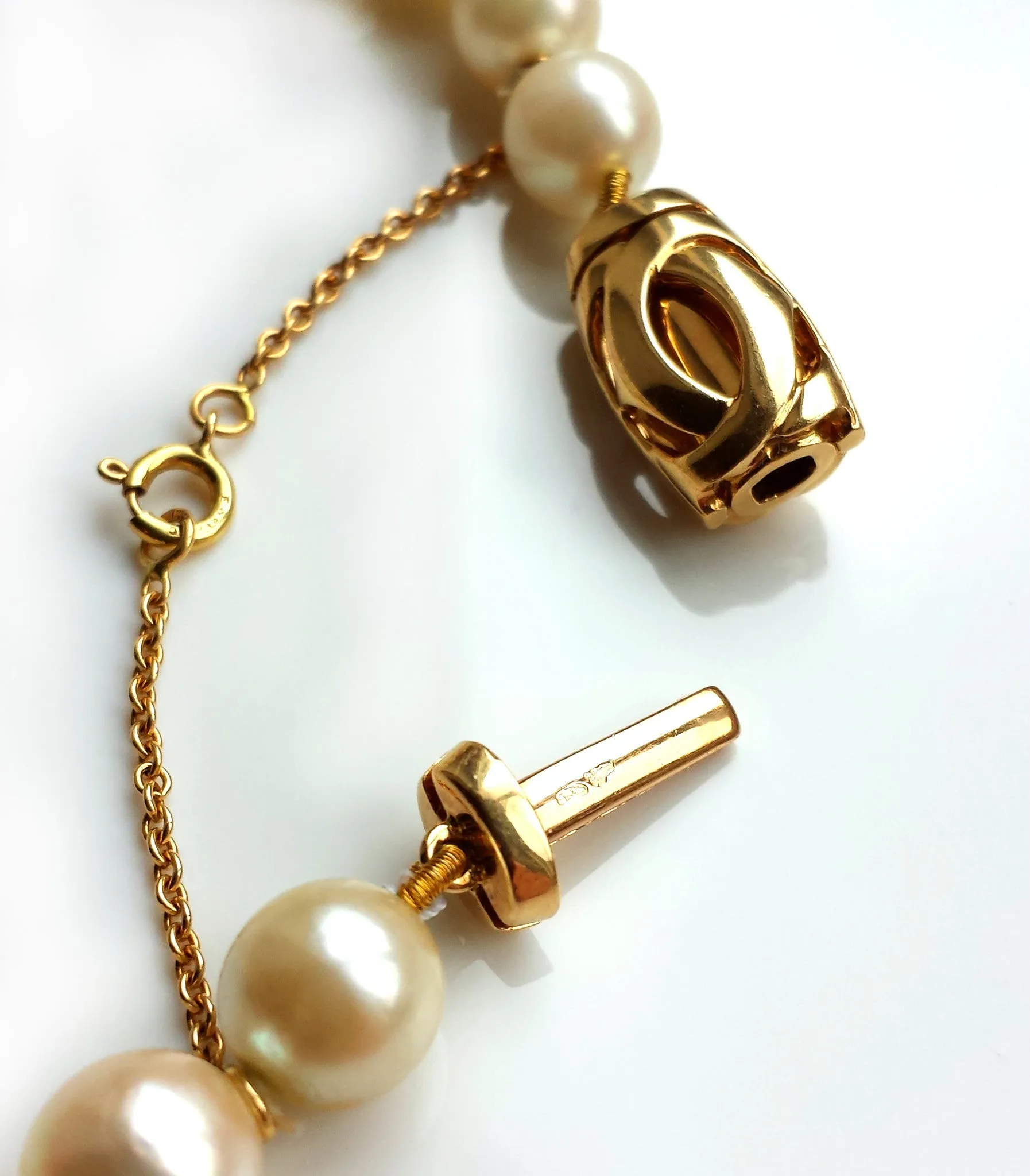 Cartier Akoya Pearl Dolphin Necklace in 18K Gold set with Diamonds & Emerald