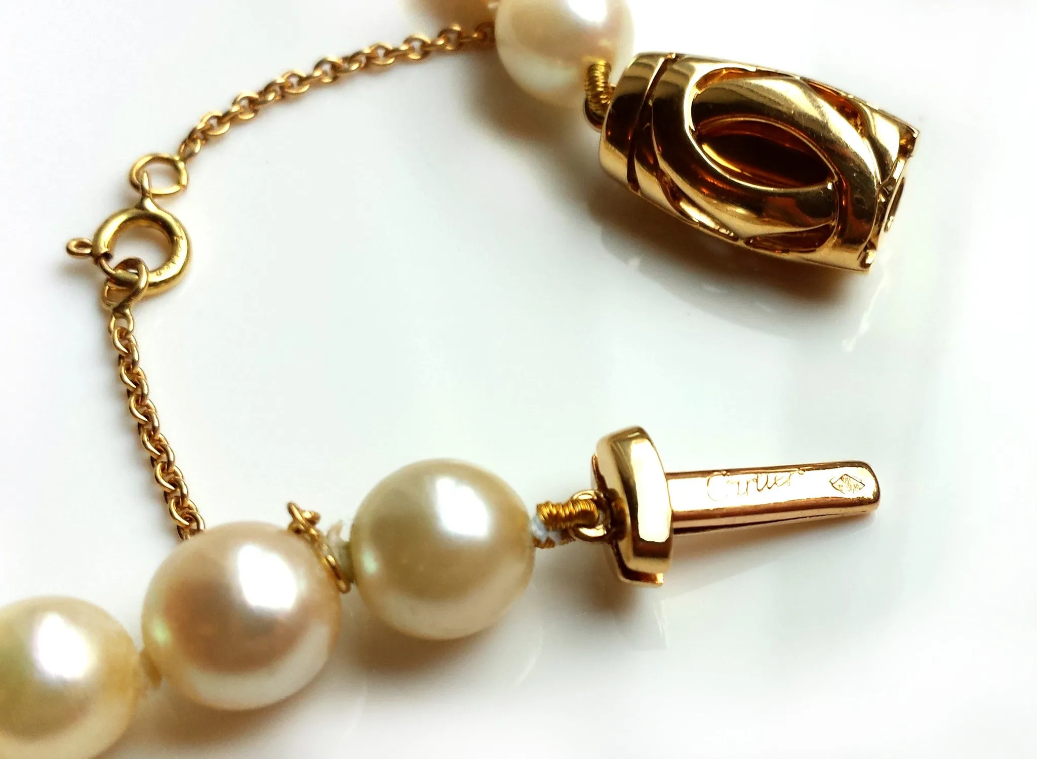 Cartier Akoya Pearl Dolphin Necklace in 18K Gold set with Diamonds & Emerald