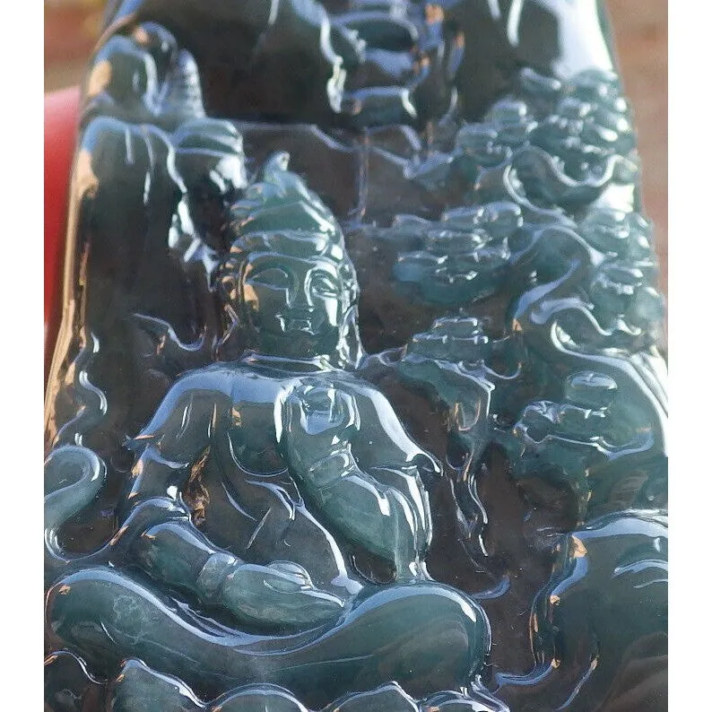 Certified Burma Natural A Jade Jadeite Landscape Painting Tree Guanyin Kwan Yin Necklace