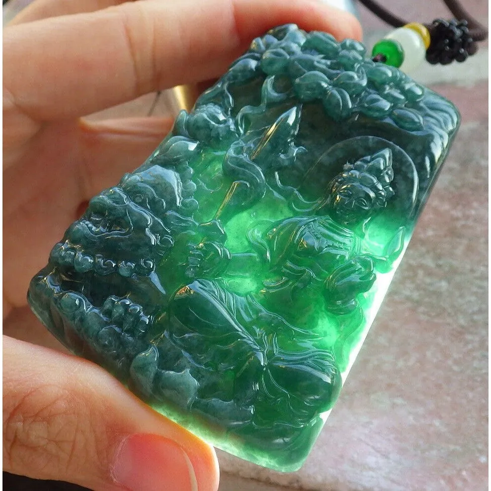 Certified Green Natural A Jade Jadeite Pendant Dragon Guanyin Kwan Yin Necklace