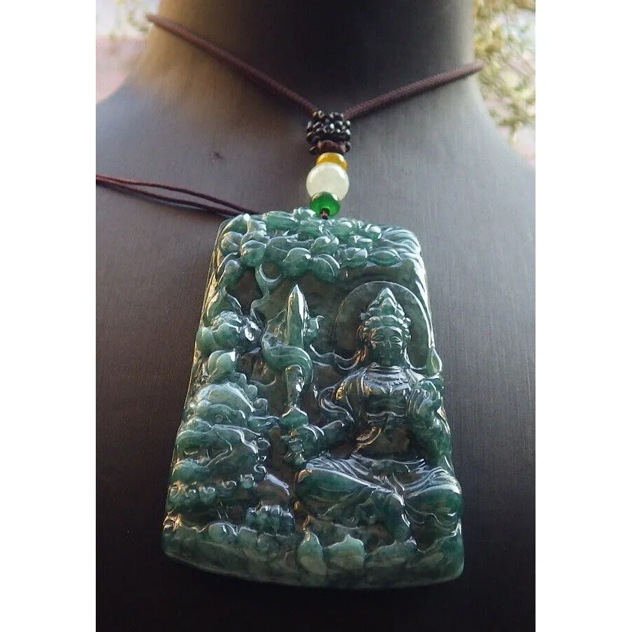 Certified Green Natural A Jade Jadeite Pendant Dragon Guanyin Kwan Yin Necklace